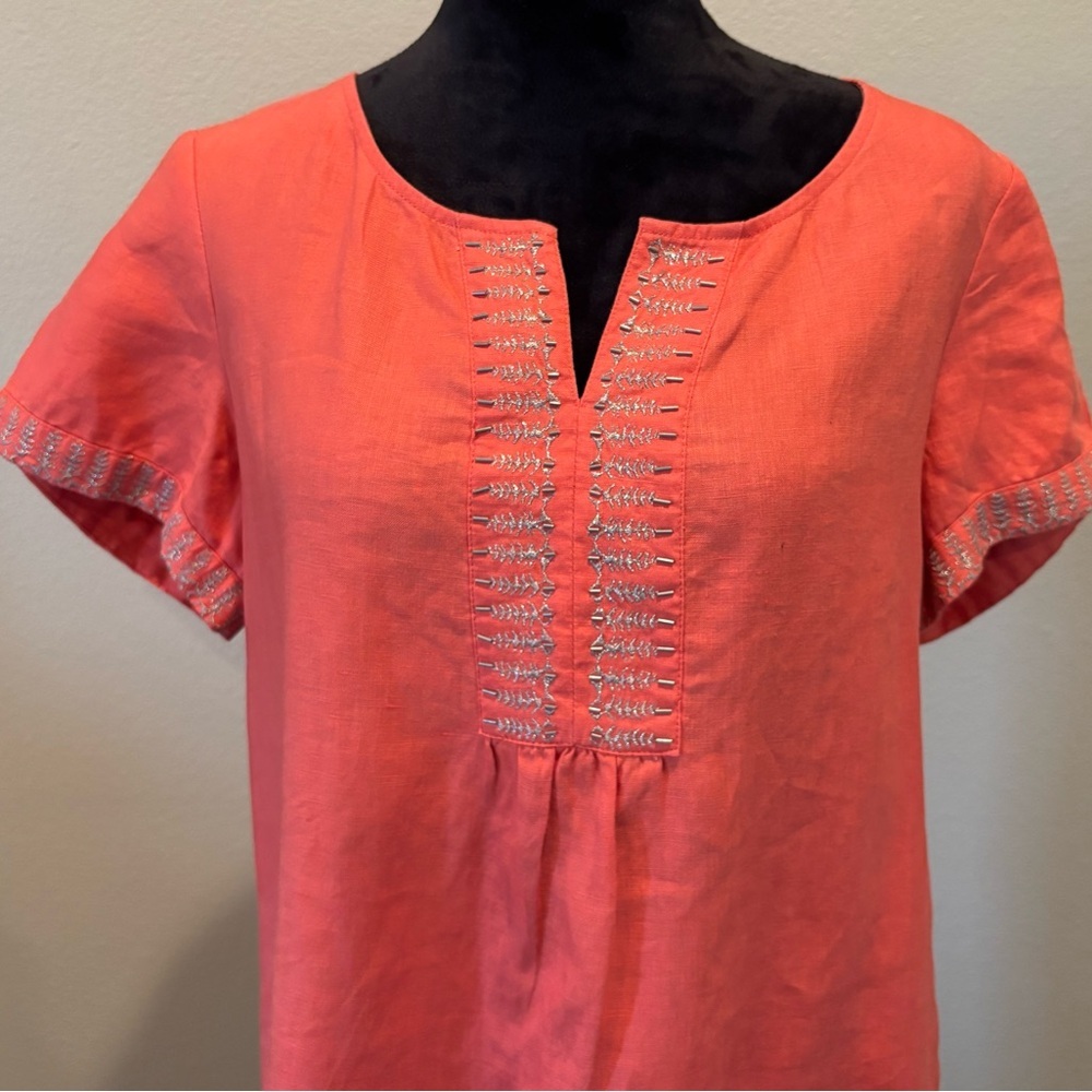 J. Jill Linen Short Sleeve Shirtdress, size 12, Relaxed Comfy Beachy Embroidered - Picture 5 of 12